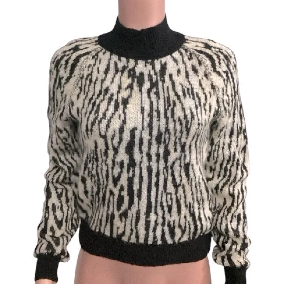 Free People Zebra Print Sweater Wool Blend Leave Me Wild Mock Neck Size XS - Picture 2 of 11